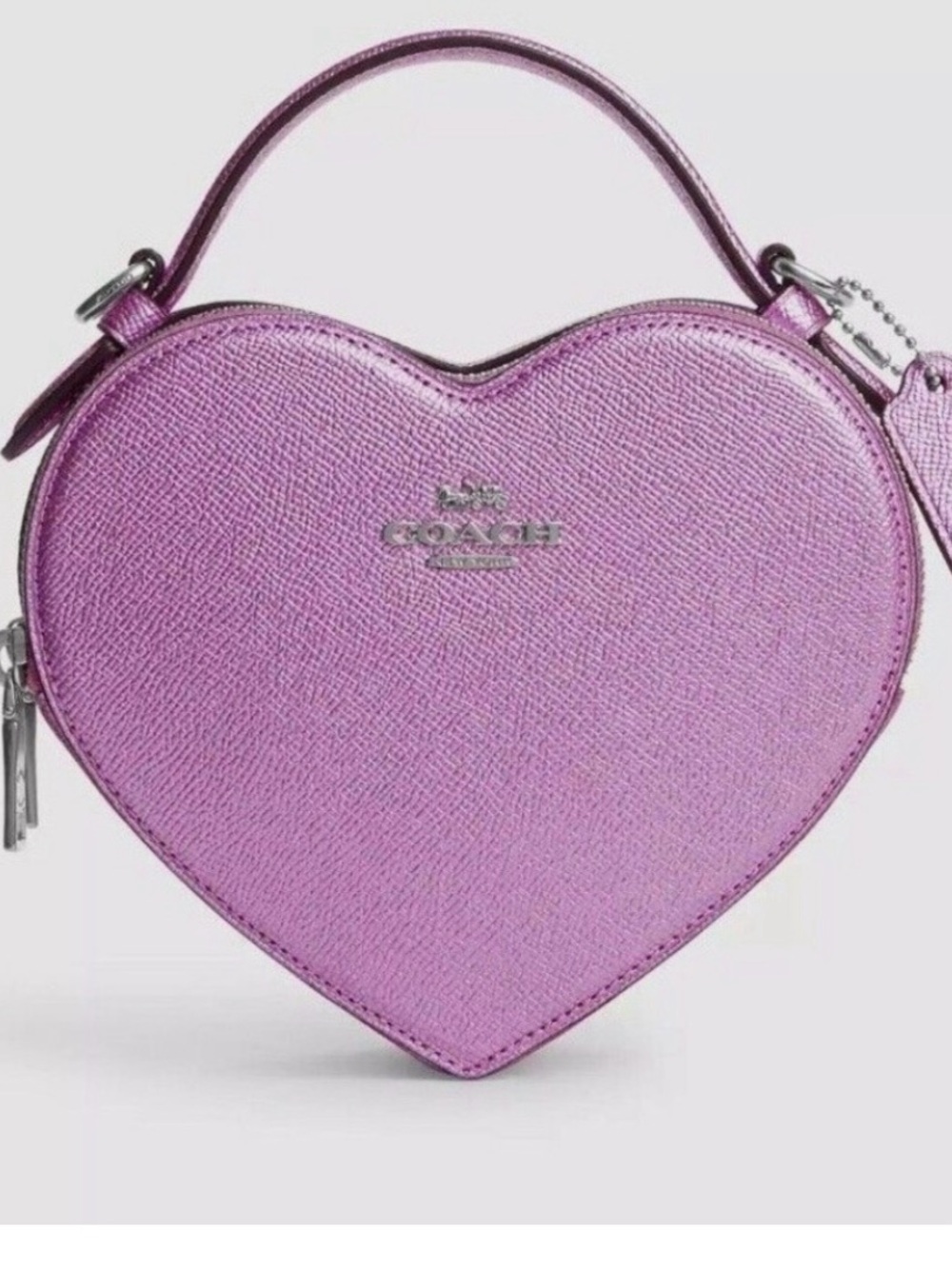 Coach Metallic Lilac Heart Top-Handle Mini Bag
